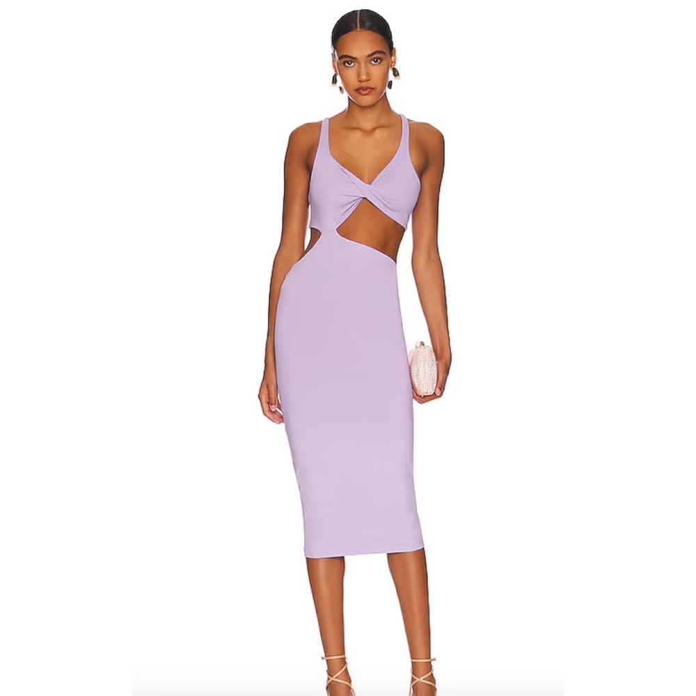 Bardot Purple Asymmetrical Cut-Out Bodycon Midi Dress